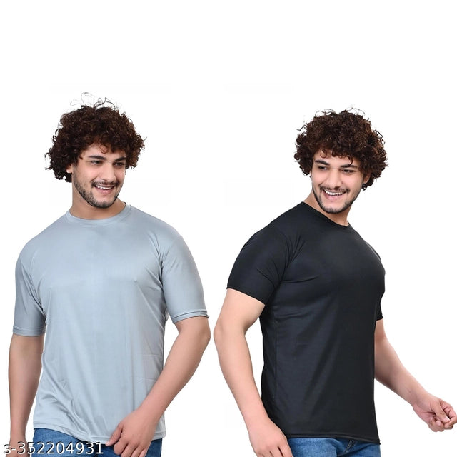 Pack of two men's round neck solid T-shirts in black and grey, size S, from 18594, casual and comfortable everyday wear.