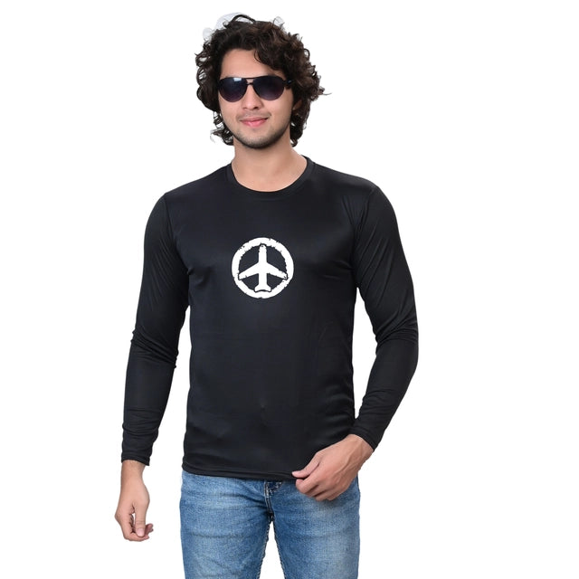 Black men's cotton blend round neck printed T-shirt with short sleeves, size small, from 18594.