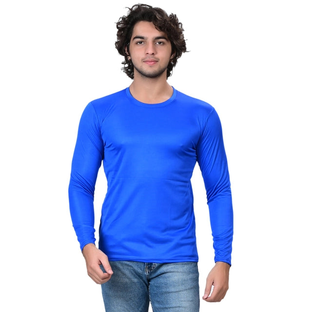 Royal blue men's round neck solid T-shirt from 18594, size small, soft cotton fabric, casual fit.