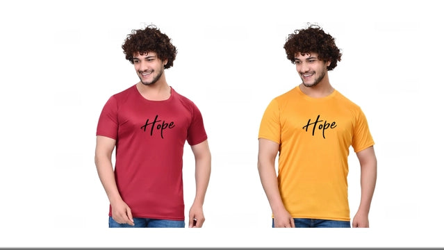 Pack of 2 men's round neck printed T-shirts in maroon and yellow, size S, by 18594, featuring casual design and comfortable fit.