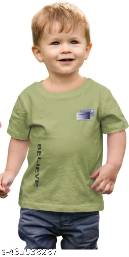 Green cotton blend round neck printed T-shirt for boys, size 3-4 years, from 18624 boys T-shirts & polos collection.