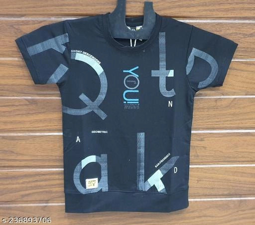 Navy blue cotton blend round neck printed T-shirt for boys aged 3-4 years, from 18624 Boys T-Shirts & Polos collection.