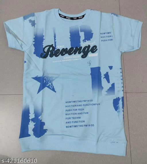 Sky blue cotton blend round neck printed T-shirt for boys, size 2-3 years, casual style, brand 18624.