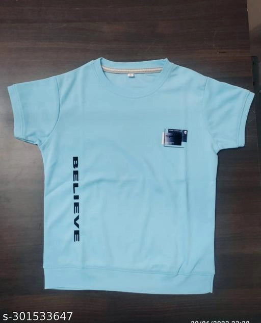 Sky blue cotton blend round neck printed T-shirt for boys aged 2-3 years, featuring colorful design and comfortable fit.