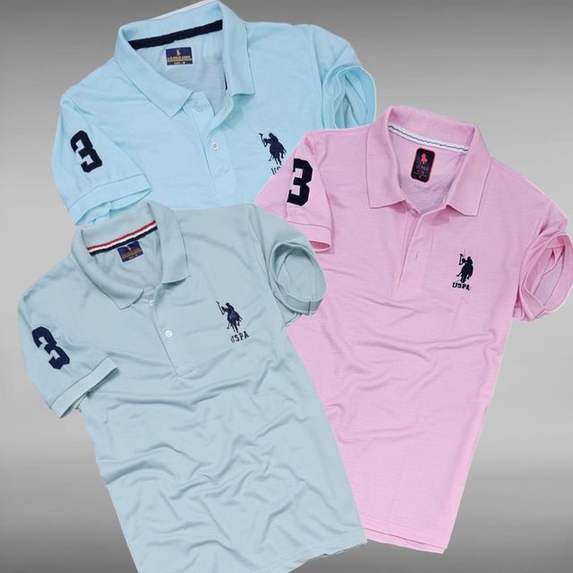 Multicolor men's polo neck T-shirt by 18893, casual short-sleeve T-shirt for men, front view with vibrant color blocks.