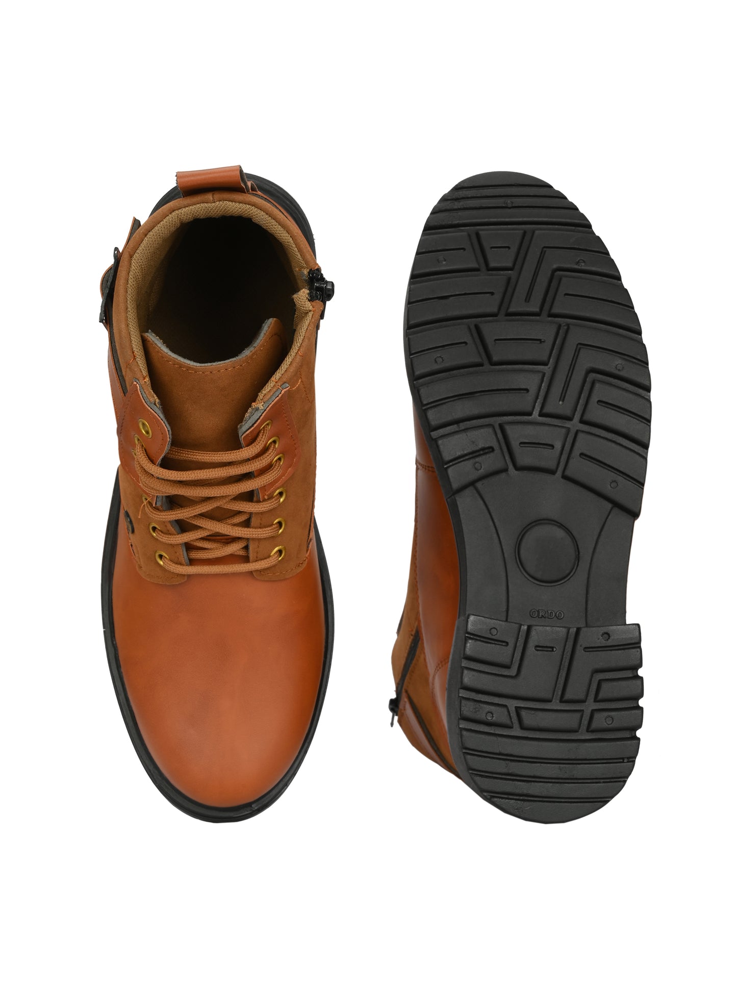Mens tan casual boots from brand 18894, stylish and comfortable footwear with a classic design, shown in a natural pose.