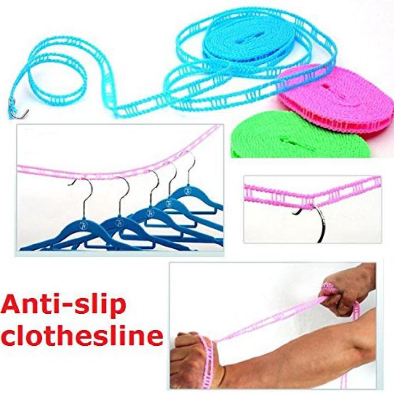 Wukusy 190-meter nylon clothesline with hooks for indoor and outdoor drying, durable fiber rope for home clothes drying.
