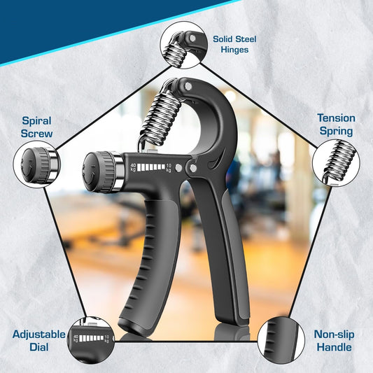 Black 19227 hand grip strengthener with adjustable resistance for grip, forearm workouts, injury recovery, and athletic training.