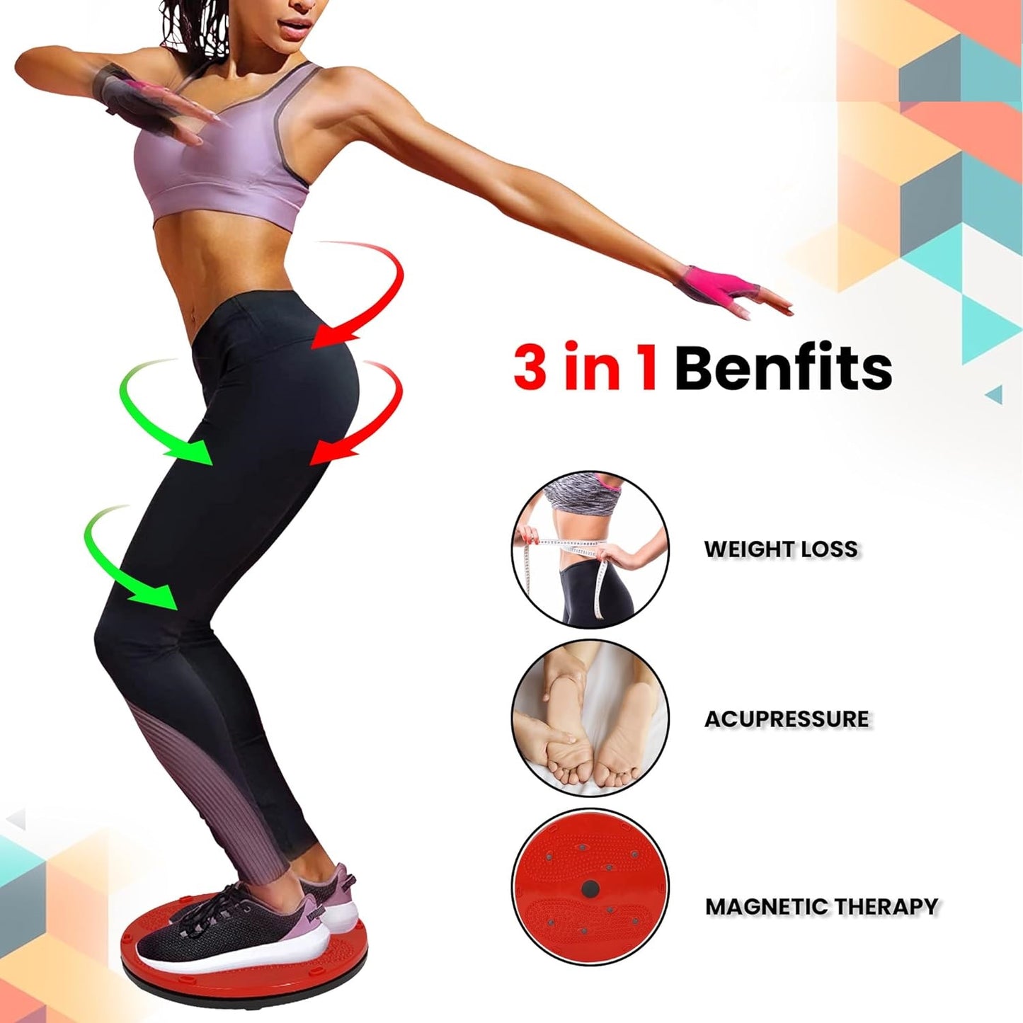 Red 5-in-1 Tummy Twister with magnetic acupressure discs for waist slimming, reflexology, and abdominal exercise by 19227.