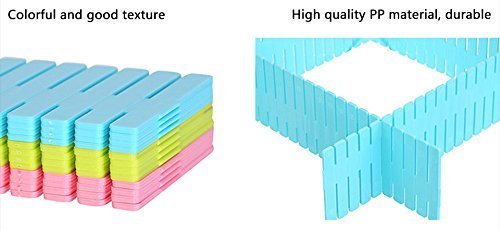 Multicolor plastic clothes hanger organizer with dividers and drawer grid separators for closet and drawer organization.
