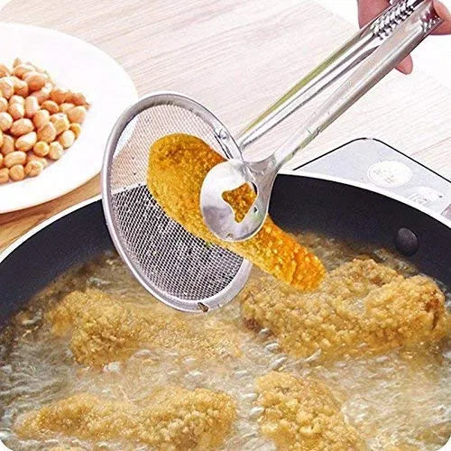 Multifunctional 2-in-1 stainless steel oil frying tong spoon from 19357 kitchen tool set, with a sleek, durable design.