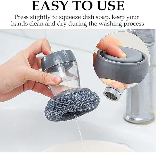 Soap dispensing dish brush with built-in liquid storage, kitchen dishwashing brush for cleaning pots and dishes.