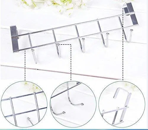 Stainless steel over-the-door hook hanger by 19357, wall hook for hanging coats, bags, or towels on door or wall.