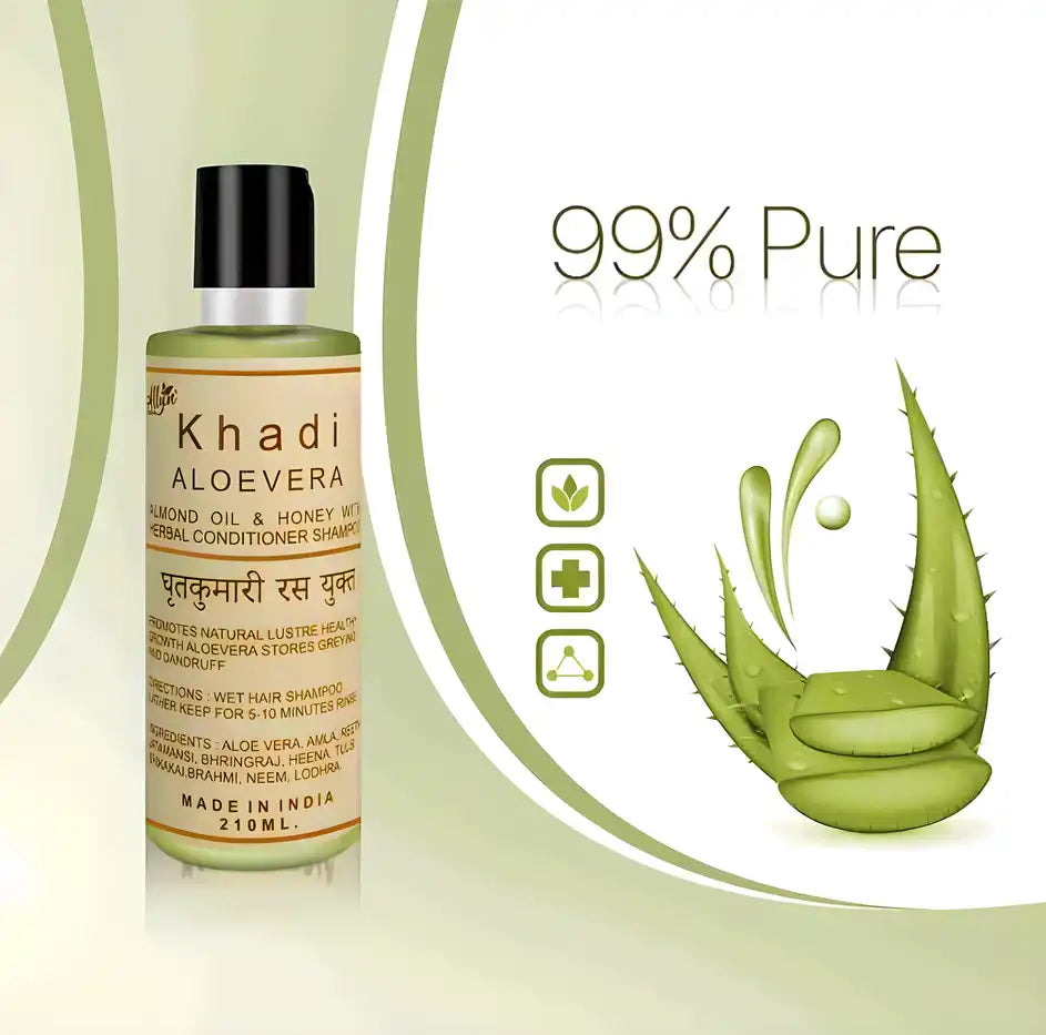 Drpshippr Khadi Herbal Aloe Vera Shampoo with Conditioner showing the bottle and packaging on a white background.