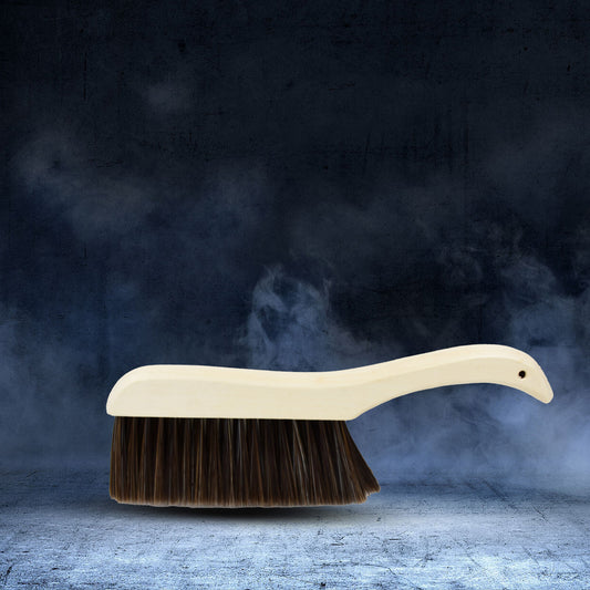 Wukusy dust cleaning brush with a wooden handle and soft bristles for effective dust removal from surfaces.