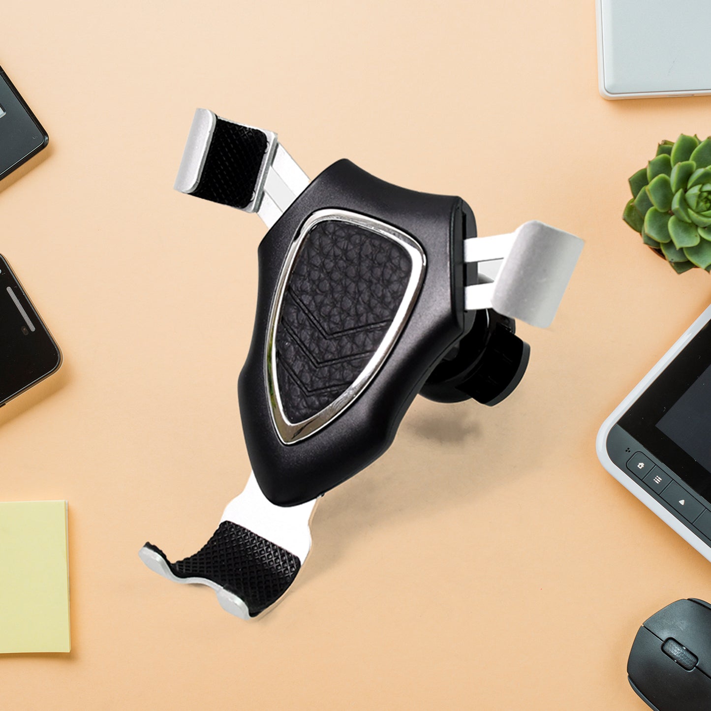 Wukusy car phone mount holder for mobile phones, adjustable clamp, secure attachment, black plastic design for dashboard or windshield.