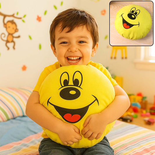 Wukusy cute round smiley face soft pillow cushion, 30x30 cm, plush and cheerful decorative pillow for sofa or bed.