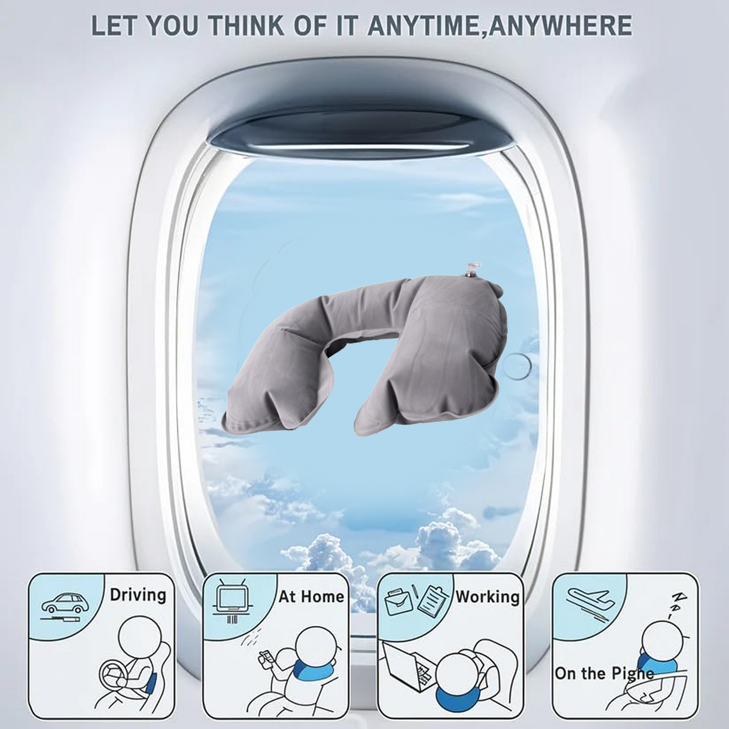 Wukusy inflatable foldable U-shaped travel pillow in mixed colors, designed for comfortable neck support during travel.