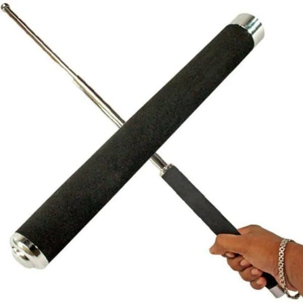 Personal stick security multitool walking cane with comfortable grip, foldable design, for adults, including a carrying bag.