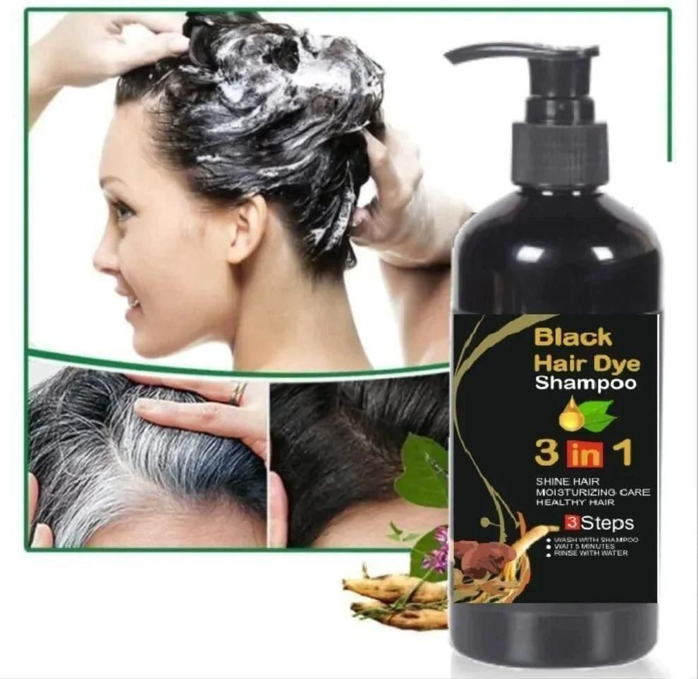 Unisex Drpshippr herbal hair dye shampoo in 100ml bottle, black color, designed for grey hair coverage and 3-in-1 hair care.