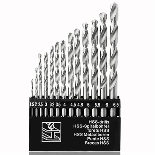 Hand tool drill bit set by 23104 for wood, iron, aluminum, and plastic, featuring a durable, versatile design for various materials.