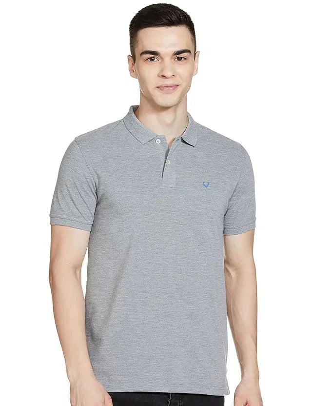 Grey men's Polo T-shirt from 24533, shown in a close-up image highlighting the fabric and classic polo collar.