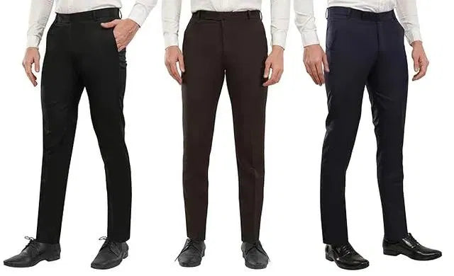 Black cotton boys' trousers for men, pack of 3, stylish and comfortable men's pants with waist size 28.
