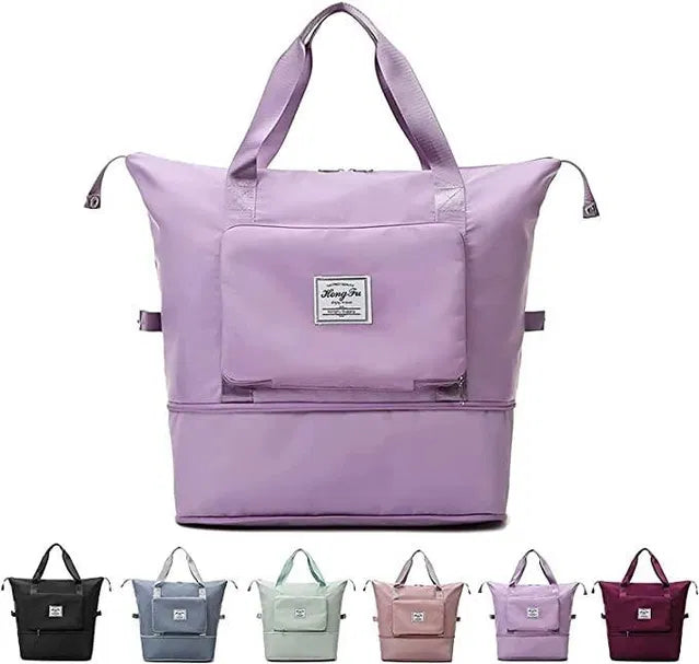 Multicolor waterproof foldable travel duffel bag from brand 26041, showing its compact design and durable material.