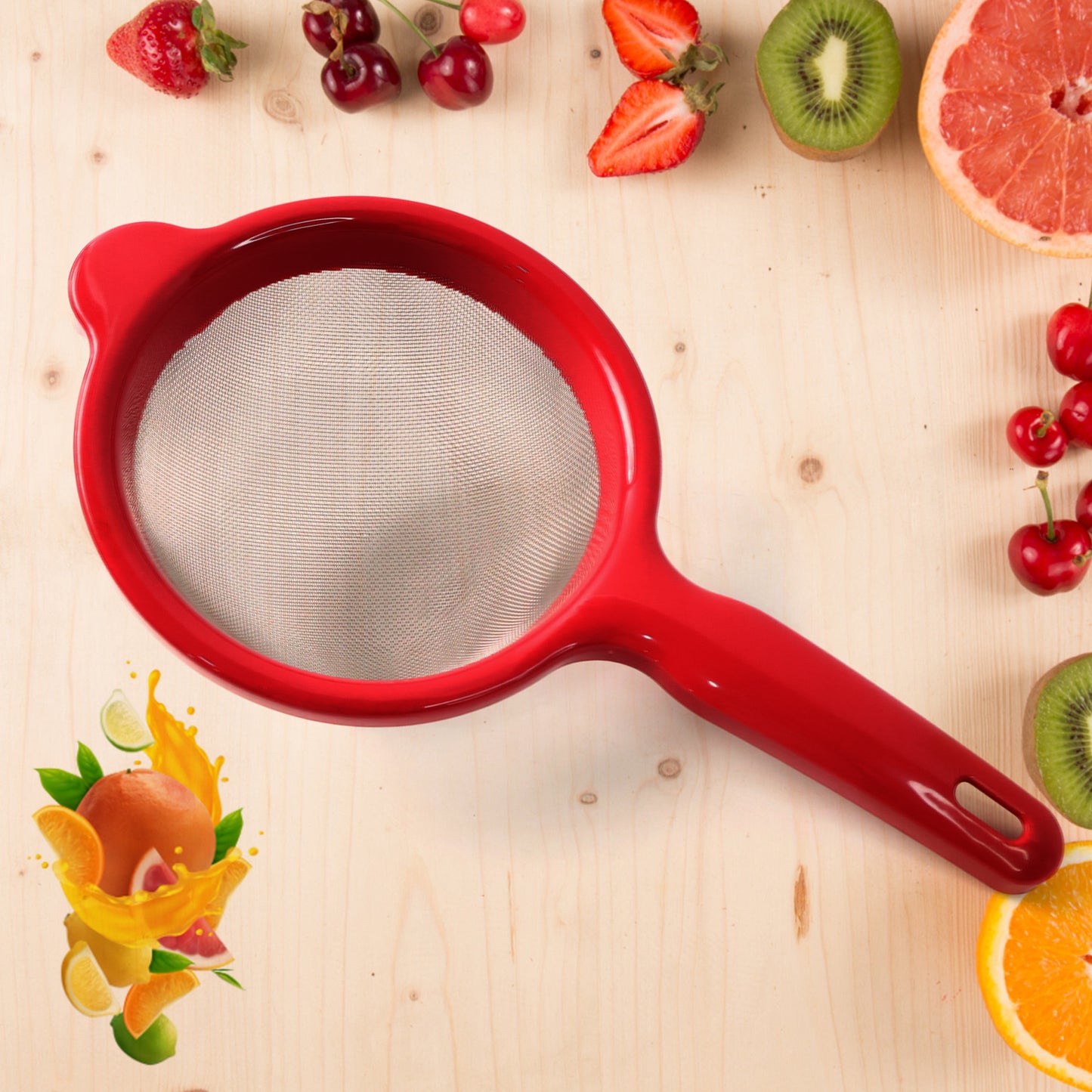 Wukusy Apex Medium Pulpy Juice Strainer for home use, showing the mesh strainer with handle and compact design.