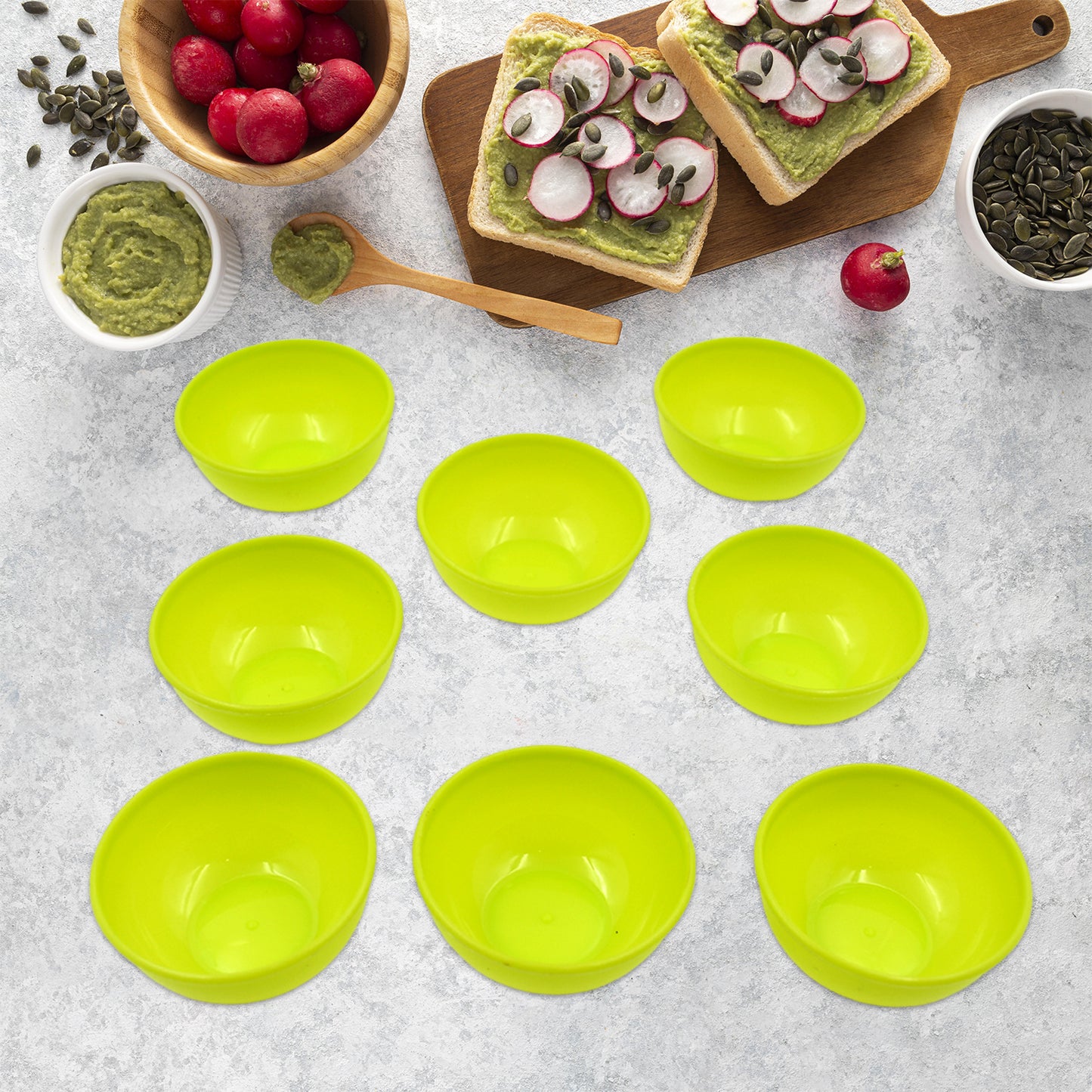 Set of 8 Wukusy small round plastic bowls, microwave-safe, reusable, lightweight, dishwasher-safe chutney or snack bowls