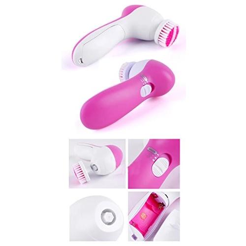Pink Wukusy 5-in-1 smoothing body and facial massager with multiple attachments for skin care and relaxation.