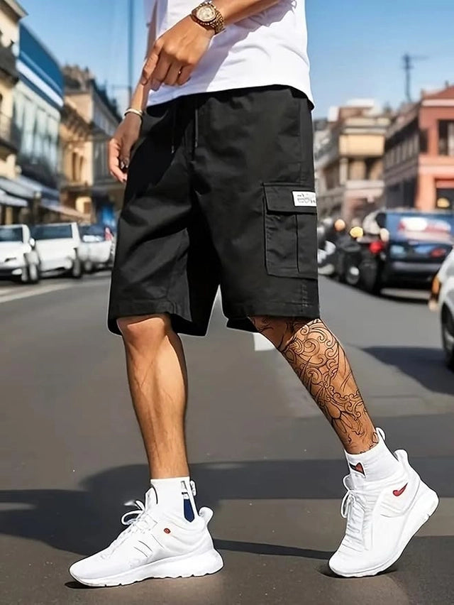 Men's cotton casual cargo shorts by 34751, front view showing multiple pockets and relaxed fit for everyday wear.