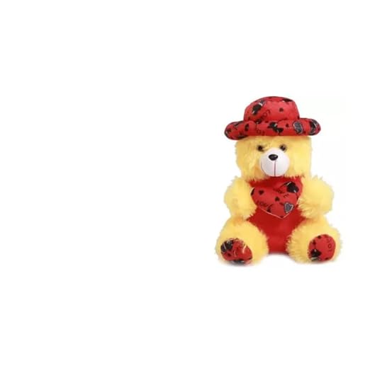 Yellow love teddy plush for desk decor and gifting, featuring soft fabric and a cheerful design from Drpshippr.