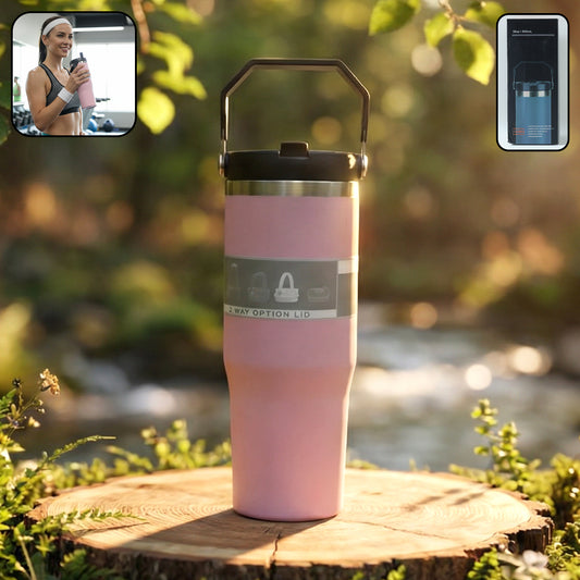 Wukusy premium stainless steel insulated travel tumbler, 900ml capacity, with a sleek design and spill-proof lid for on-the-go use.