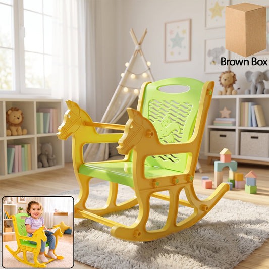 Kids plastic horse rocking chair with backrest, colorful Wukusy baby rocker seat for children, sturdy plastic construction.