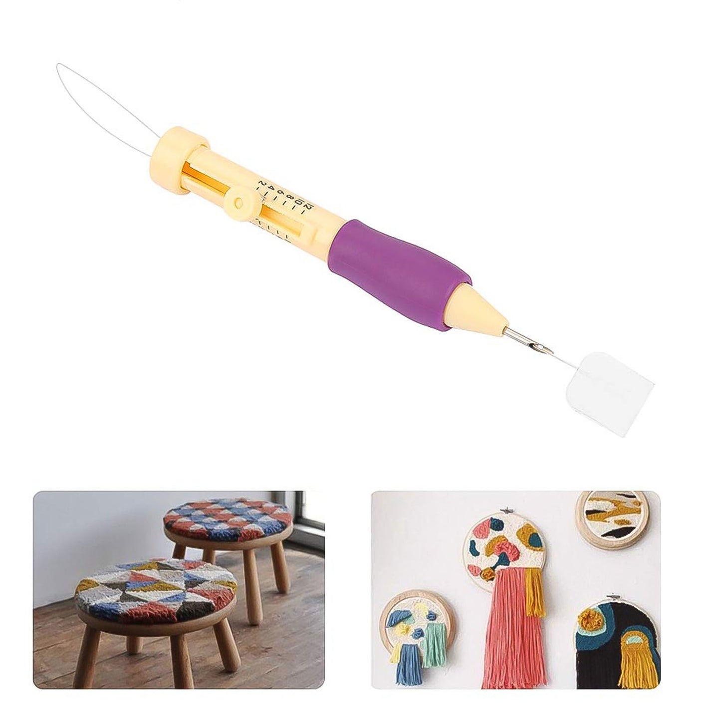 Wukusy punch needle DIY craft set with colorful embroidery hoops, needles, and threads for home improvement craft projects.