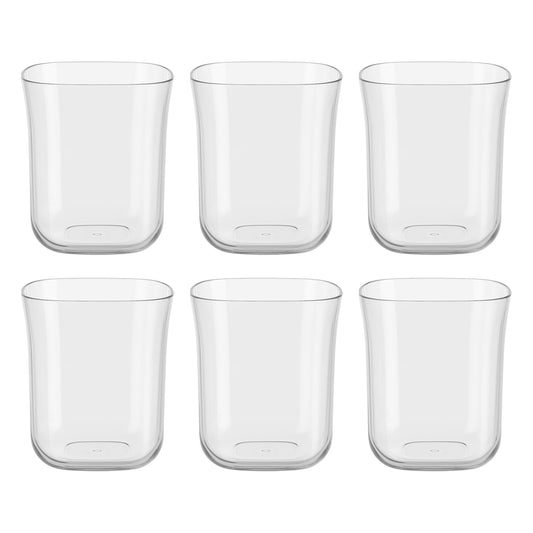 Set of six Wukusy Supermom plastic mojito glasses, 300ml capacity, clear and lightweight for casual entertaining.