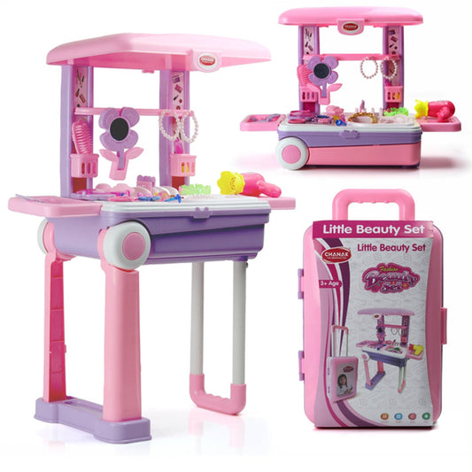 Wukusy Big Beauty Set Suitcase with 25 makeup pieces on wheels, portable and easy to clean, suitable for young girls.