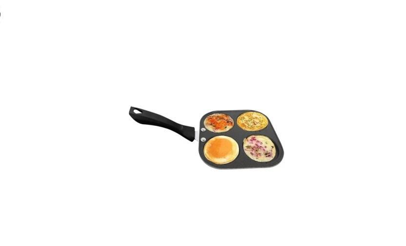 Drpshippr 4-hole non-stick pan for home and kitchen use, showing a close-up of the cooking surface with four holes and non-stick coating.