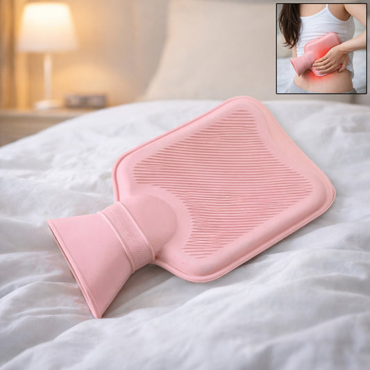 Reusable Wukusy hot water bag for pain relief, warm compress therapy, soft rubber exterior, and textured surface for effective heat application.
