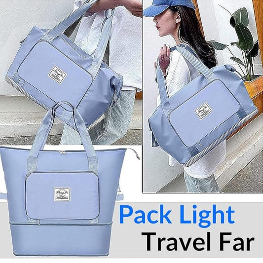 Multicolor expandable folding travel bag for women, lightweight luggage bag, designed as a stylish crossbody or sling bag.