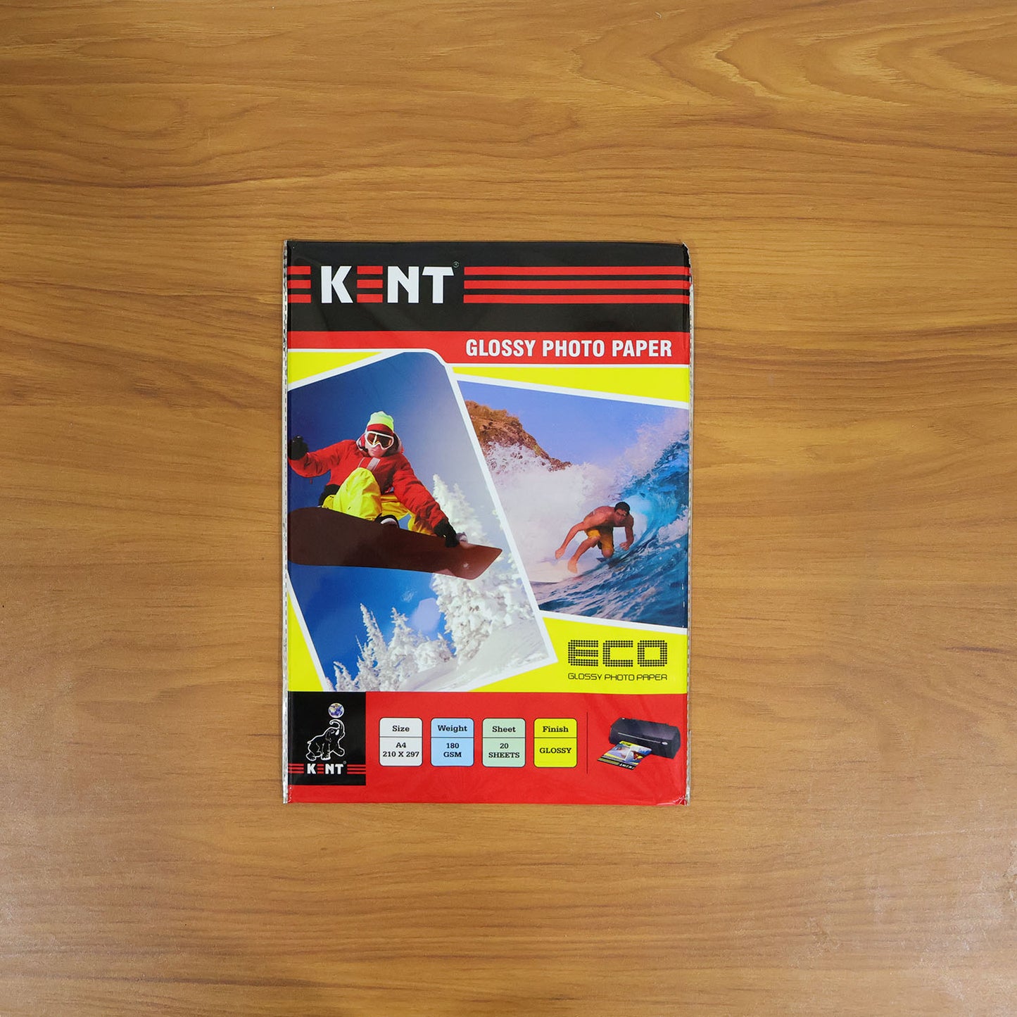 A4 size high glossy photo paper sheets by Wukusy, showing 20 sheets stacked with a shiny finish for vibrant photo printing.