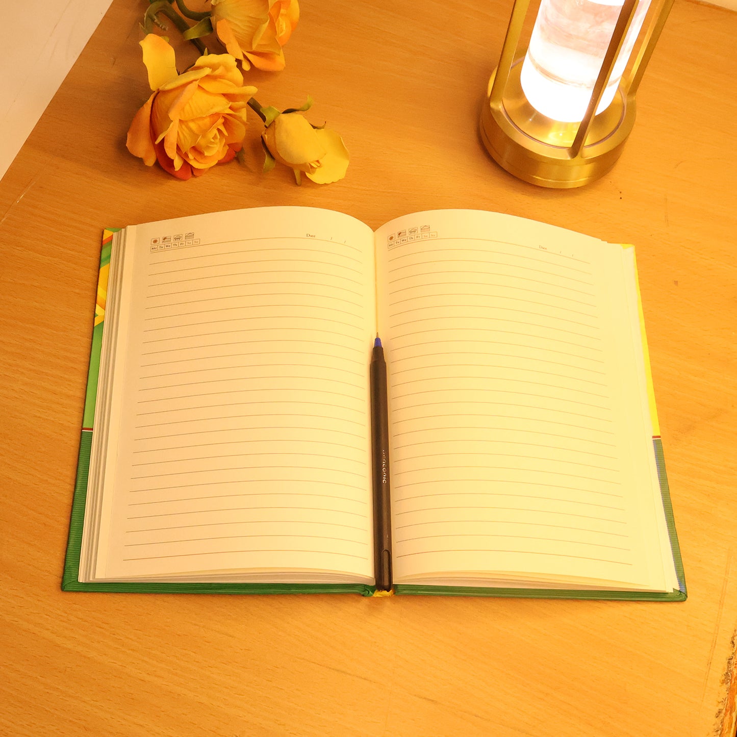Wukusy hardcover ruled notebook with calendar, 160 pages, 22x16 cm, suitable for office or personal note-taking.