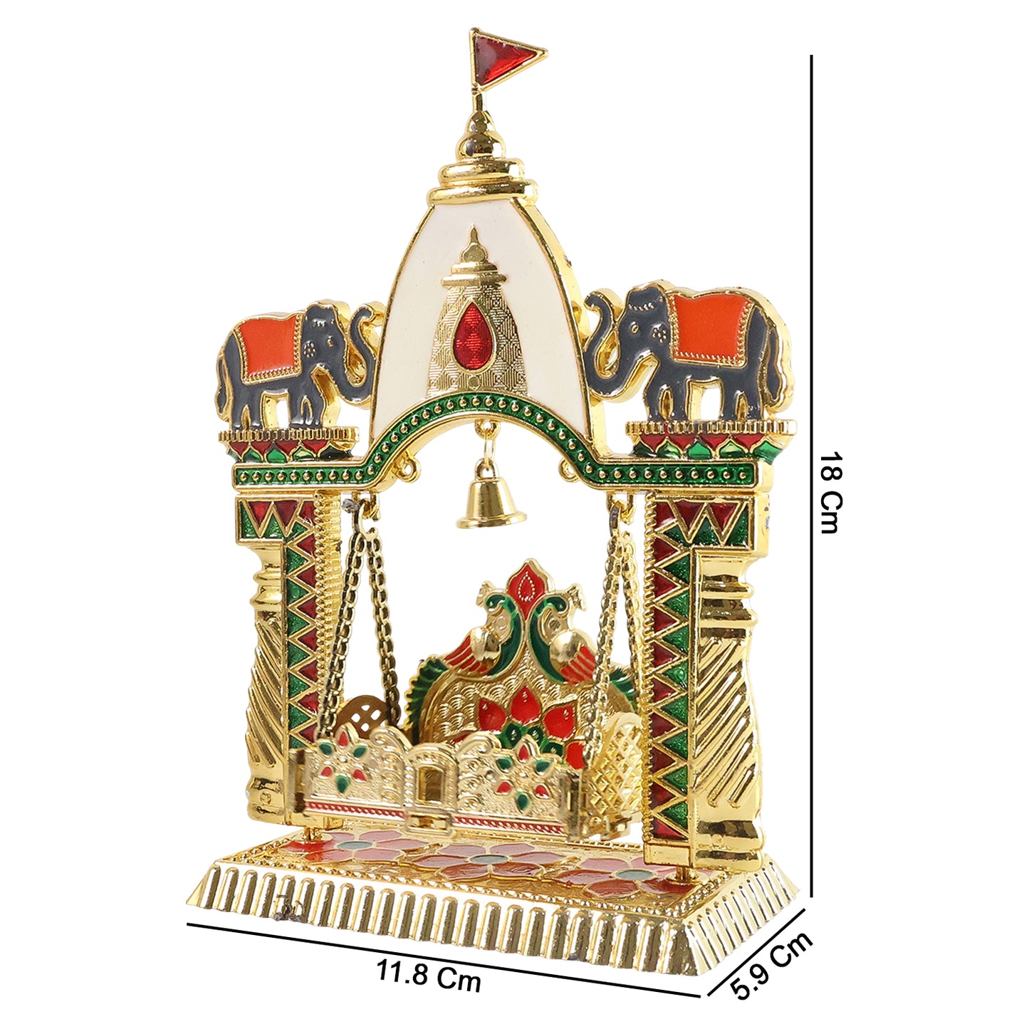 Traditional decorative Pooja Jhula Mandir in wood with intricate carvings, designed for worship and home temple use.