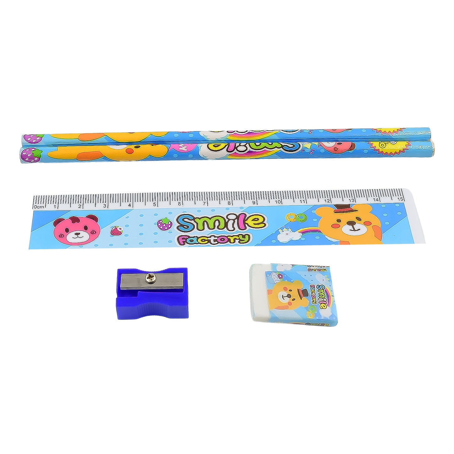 Wukusy cartoon wooden pencil set for kids including pencils, erasers, and sharpeners, perfect for birthday gifts and school use