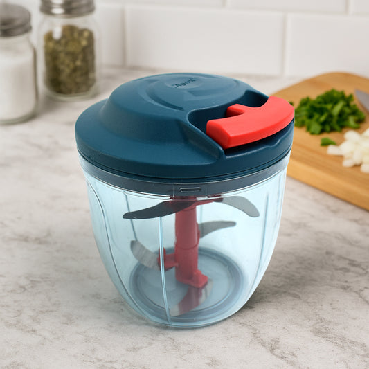 Wukusy Apex Speed-x hand-powered vegetable chopper with 1000ml capacity, featuring stainless steel blades and ergonomic handle.