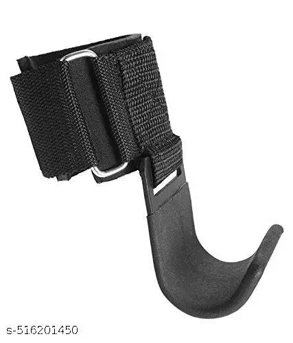 Set of two black 587 weight lifting hooks with padded neoprene wrist straps, made of solid steel for deadlifts and pull-ups.