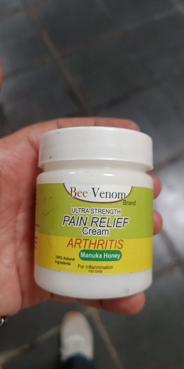 Bee Venom Pain Relief cream by 5912 for stretch marks and scars, shown in a tube with natural ingredients visible.