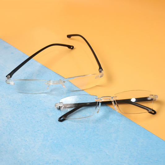 Pair of lightweight Wukusy rimless reading glasses with comfortable fit, ideal for daily reading and vision correction.