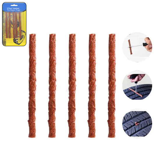 Set of five Wukusy brown emergency tyre repair puncture seal strips for quick, effective flat tyre fixes.